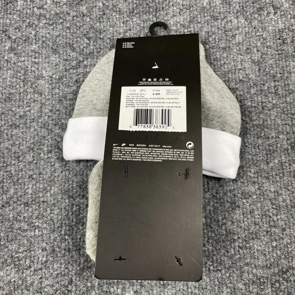 Nike Baby Beanie Hat and Booties 2-Piece Set 0-6 Months Grey White Swoosh NWT